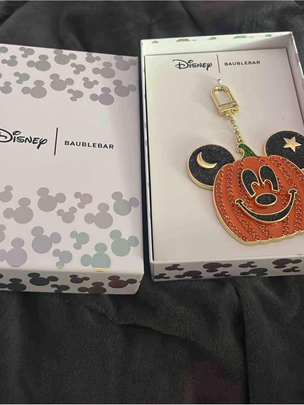 BaubleBar Disney Pumpkin Mickey Enamel Keychain in Orange and Black